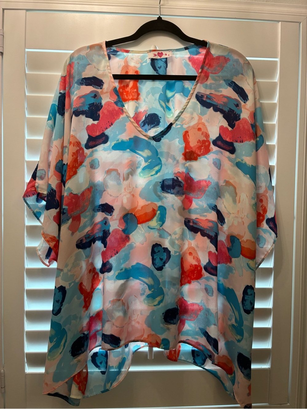 Buddy Love Blue Teal Coral Abstract V-Neck Top